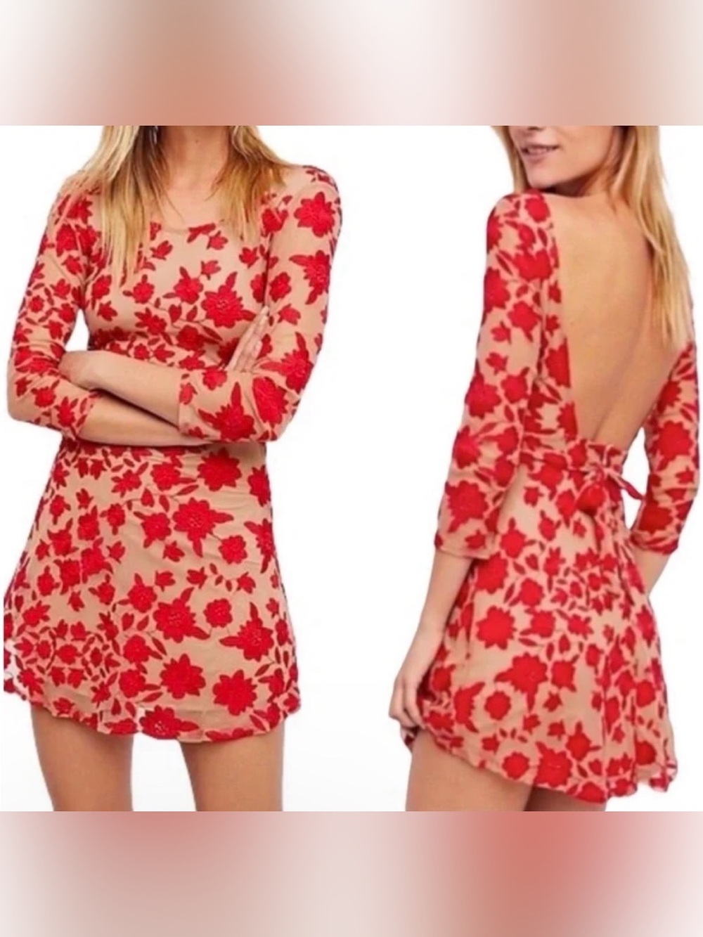 FOR LOVE & LEMONS Temecula red embroidered mini dress - size x-small
